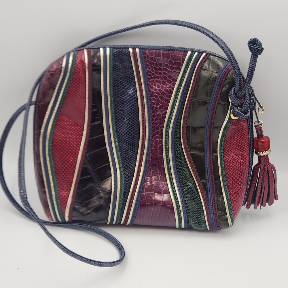 Vintage Sharif Patchwork Crossbody Bag Multicolor Tassel Made in USA